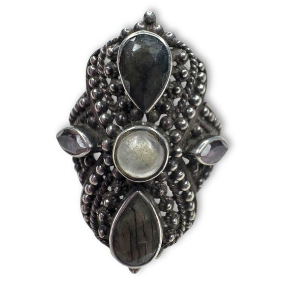 SLG Silvogue Sterling Silver Moonstone Labradorite Ring Size 7.5 - Picture 3 of 15